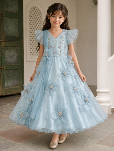 SKY BLUE RUFFLE GOWN