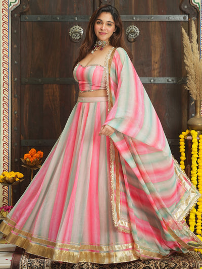 PINK AND GREEN LEHENGA SET
