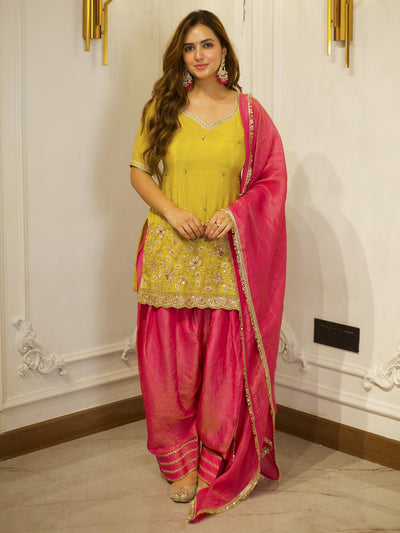 YELLOW & PINK PATIYALA SET