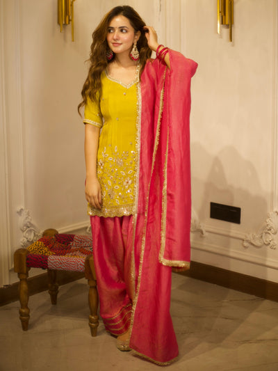 YELLOW & PINK PATIYALA SET