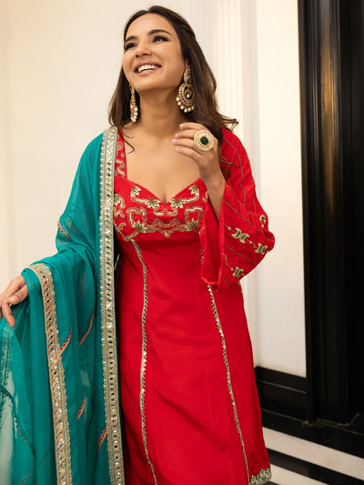 Jasmin Bhasin Red Patiala set