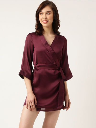 Bride Embroidered Purple Silk Robe