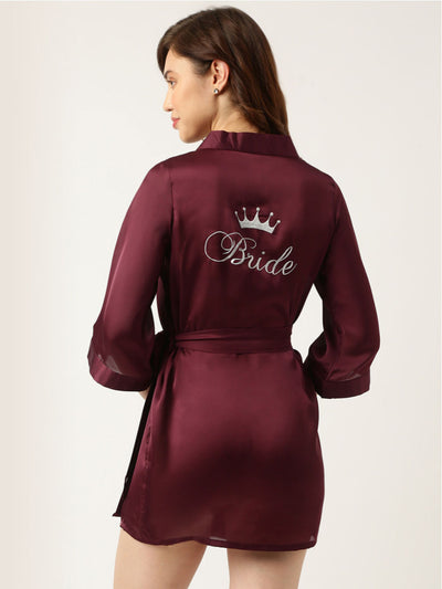 Bride Embroidered Purple Silk Robe