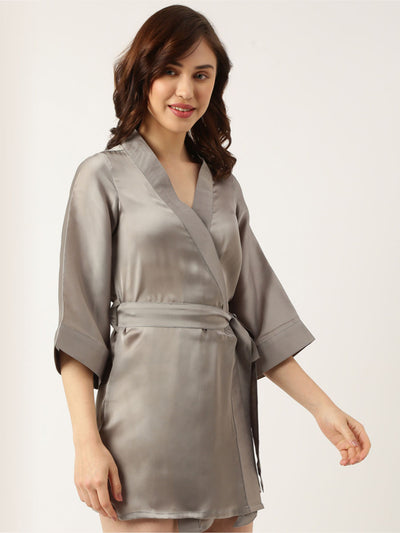 Bridesmaid Embroidered Grey Silk Robe