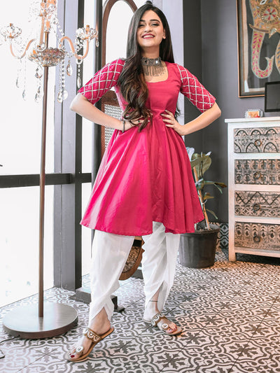 Purple Cotton Kurta and Dhoti Set