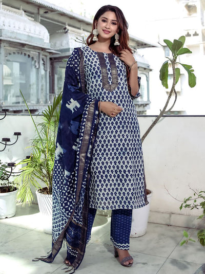 Indigo Cotton Chanderi Kurta Pant