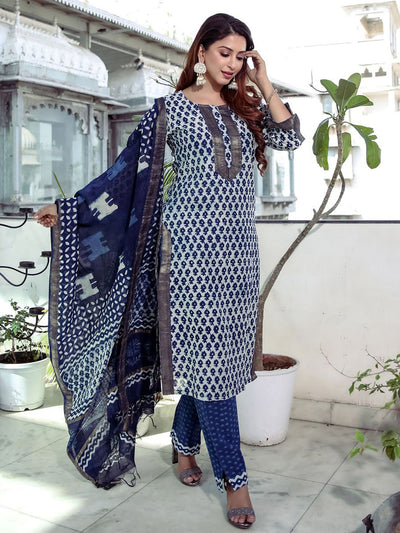 Indigo Cotton Chanderi Kurta Pant