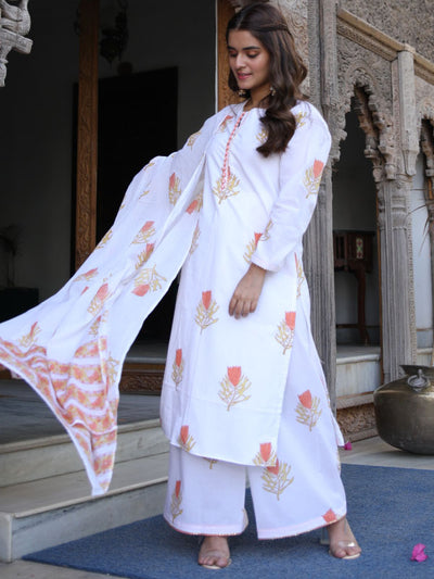 White Sanganeri Block Suit Set
