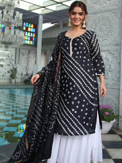 Black Chinon Kurta Sharara Set