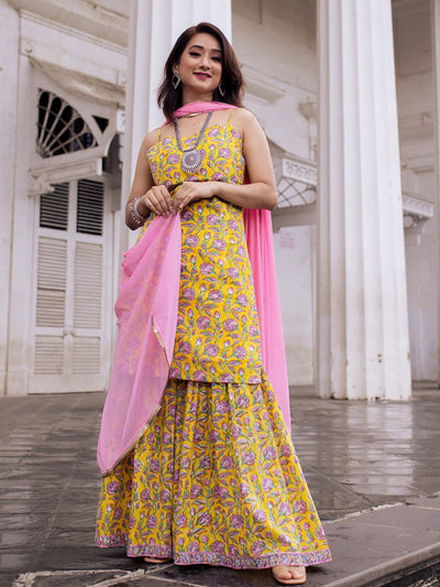 Yellow Printed Suit Set