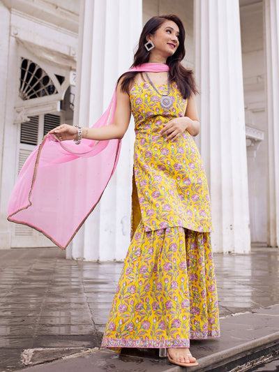 Yellow Printed Suit Set