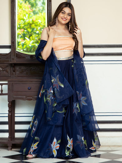 Blue Organza Lehenga Choli Set