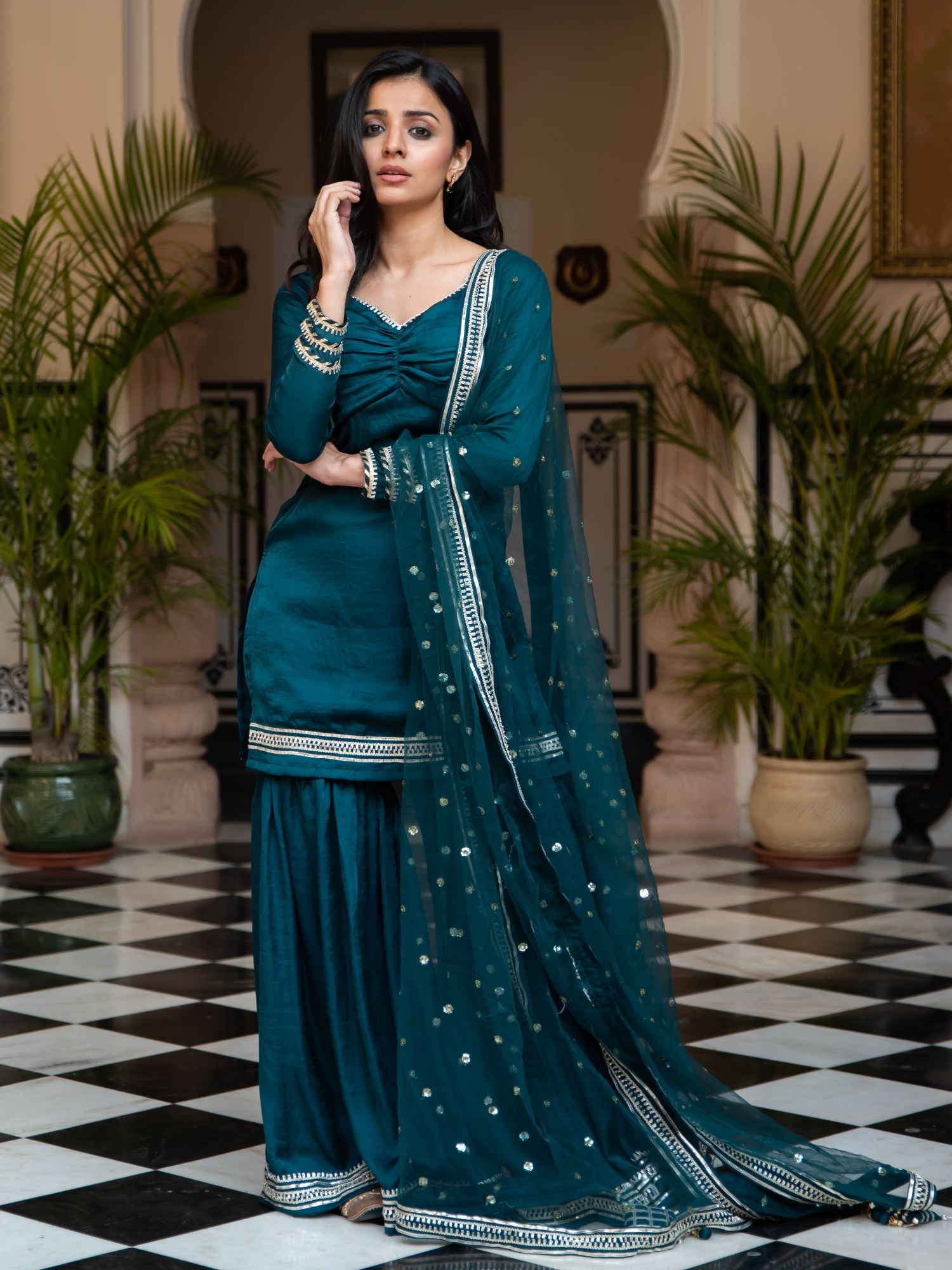 Green Silk Sharara Set S Green Silk Sharara Set S