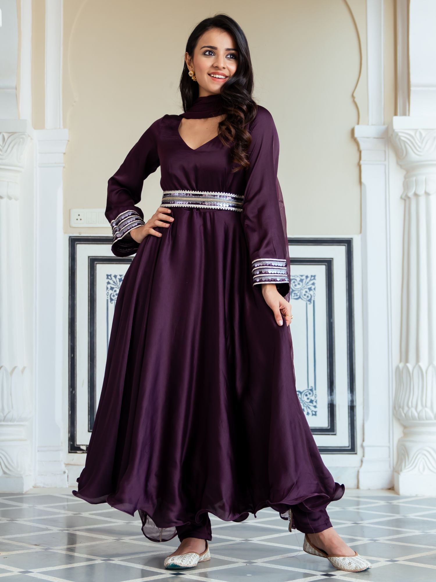 silk anarkali dress with dupatta Wine Silk Anarkali With Dupatta XXXL