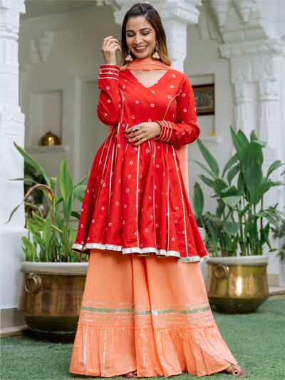 Red Bandhani Tie-Dye Kurta and Palazzo Set