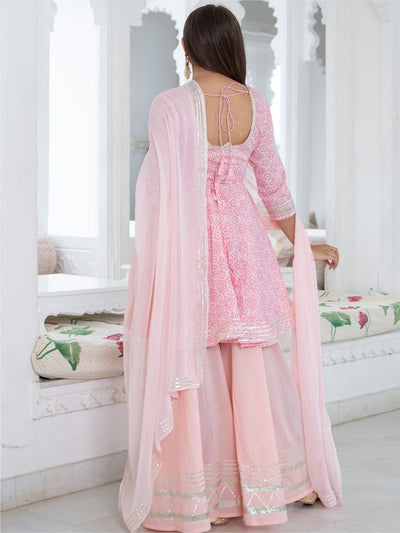 Pink Cotton Printed Kurta and Palazzo Set