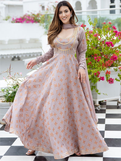 Cotton Printed Flared Anarkali With Dupatta