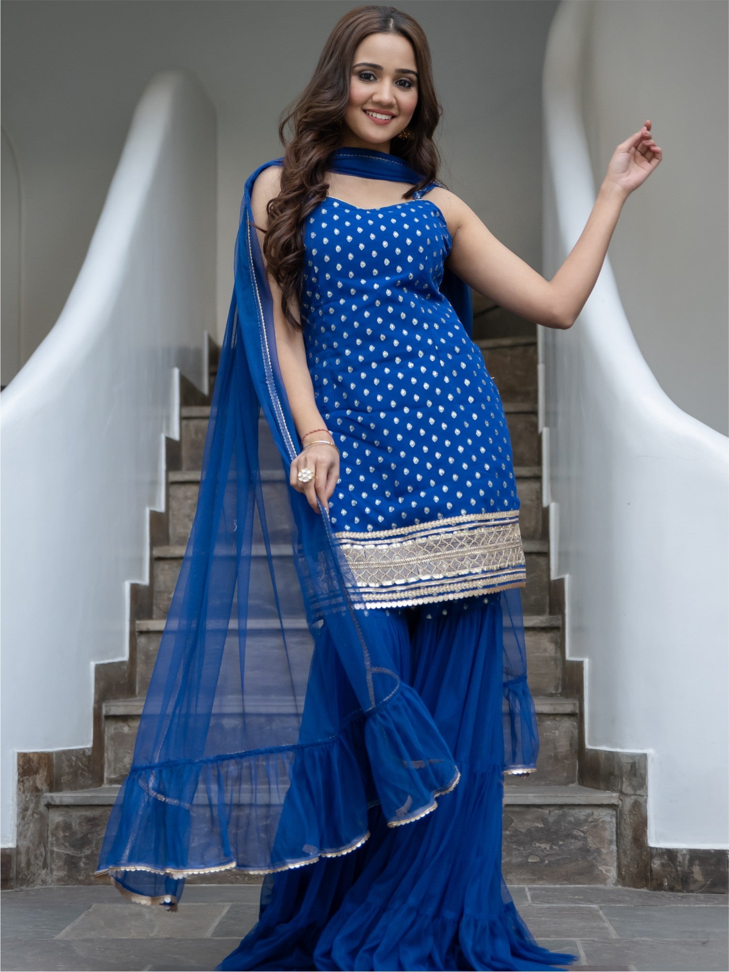Blue Georgette And Net Sharara set Blue Georgette And Net Sharara set