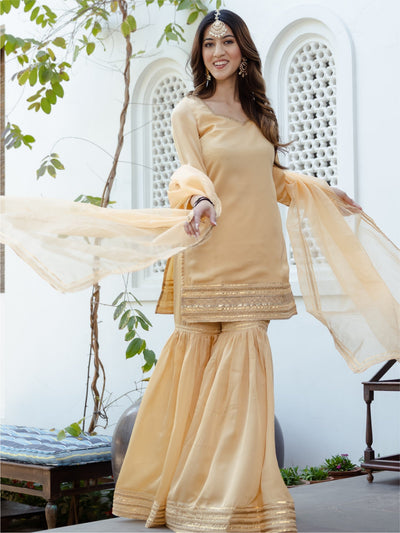 Beige Short Kurta Sharara Set