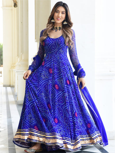Blue Bandhni Print Anarkali Set