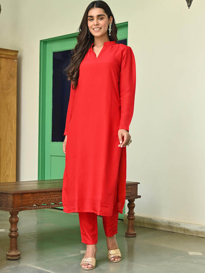 Red Silk Straight Kurta Set