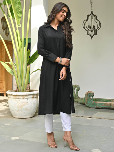 Black Rayon Kurta Pant Set