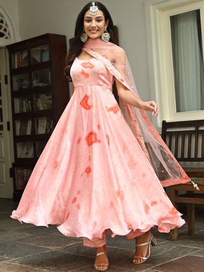 Peach Marble Print Anakali Set