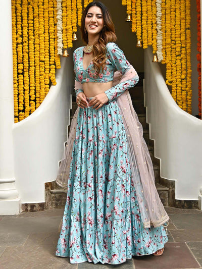 Blue Printed Lehenga Set