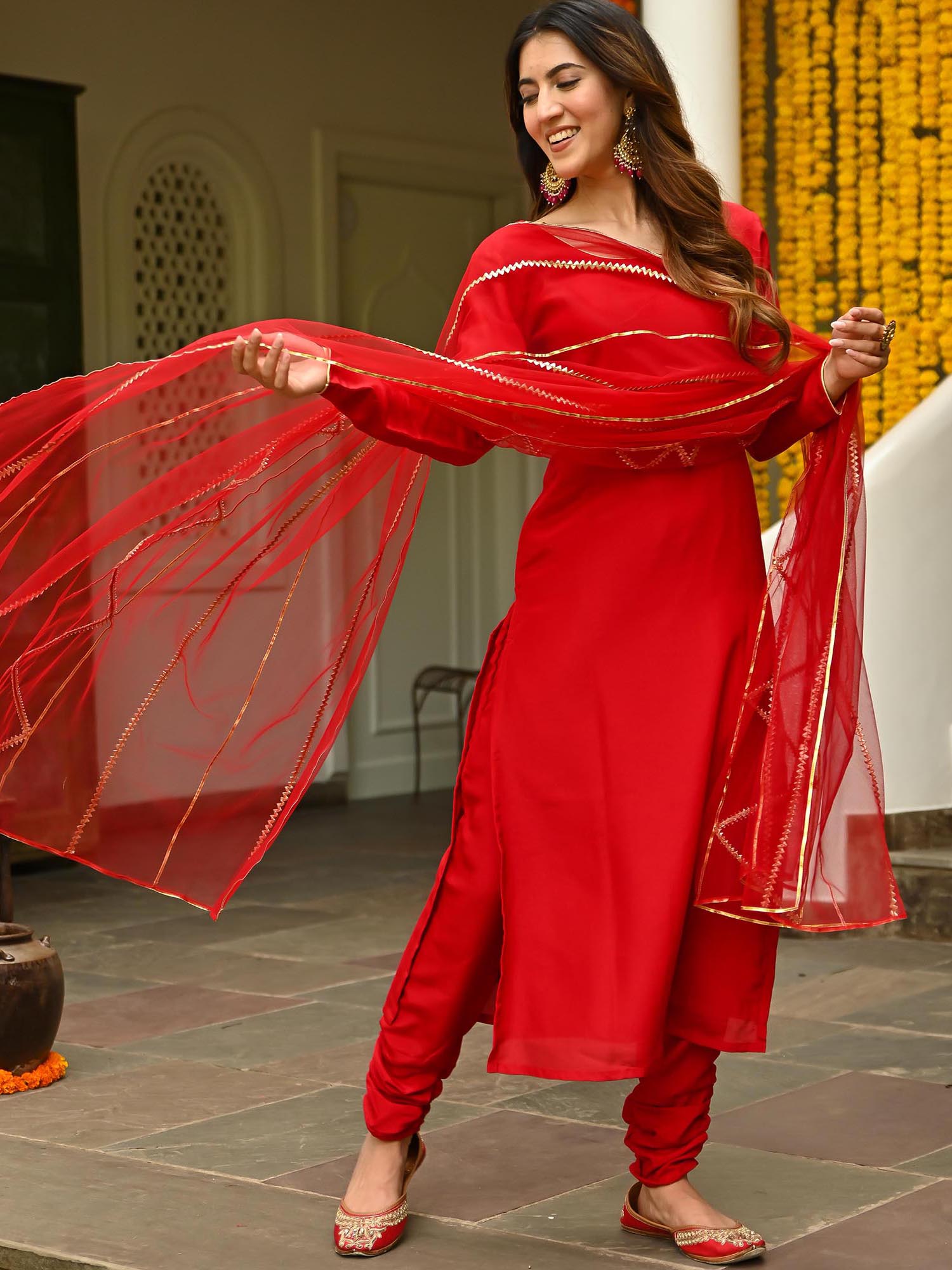 Short Kurta with Skirt - Kumkum Red - Ready to Ship main image 0