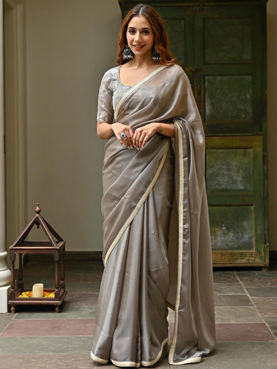 Grey Saree With Kota Doriya Blouse