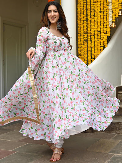 White Printed Anarkali