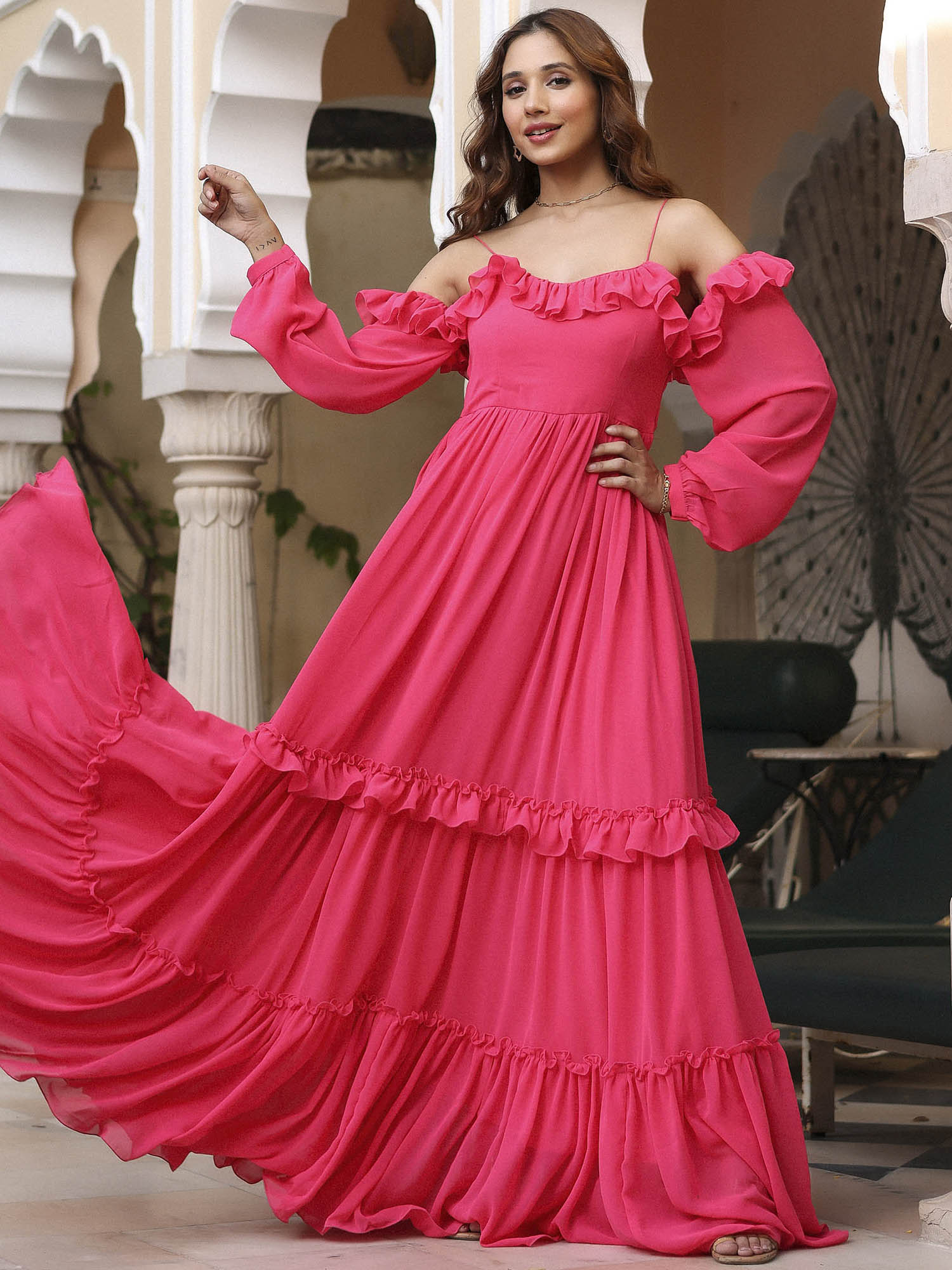 Neon Pink Flared Dress Neon Pink Flared Dress