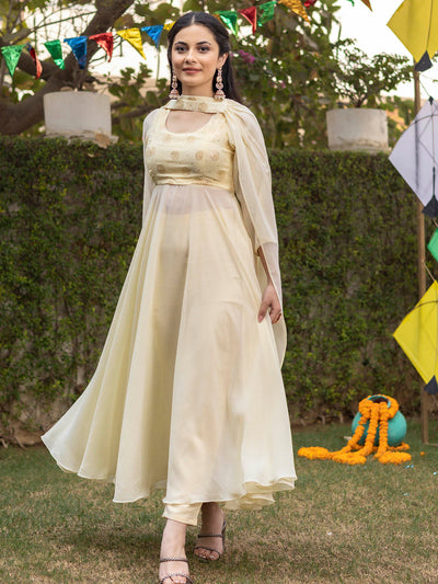 Lemon Yellow Mukaish Anarkali Set