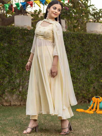 Lemon Yellow Mukaish Anarkali Set