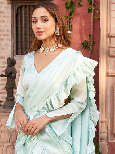 SKY BLUE DRAPPED SAREE