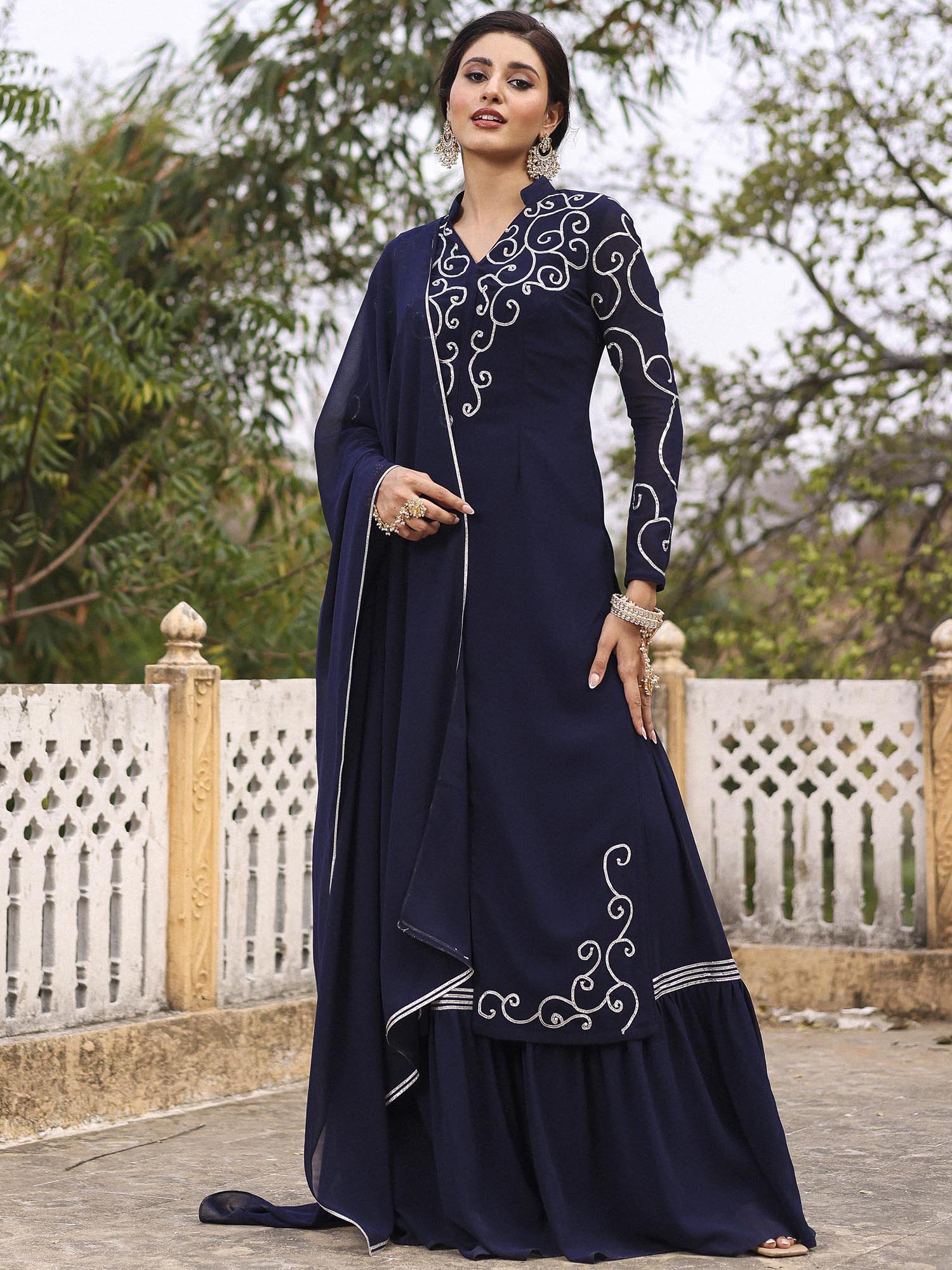 blue sharara dress Ink Blue Sharara and Cape Set S / Ink Blue main image 1
