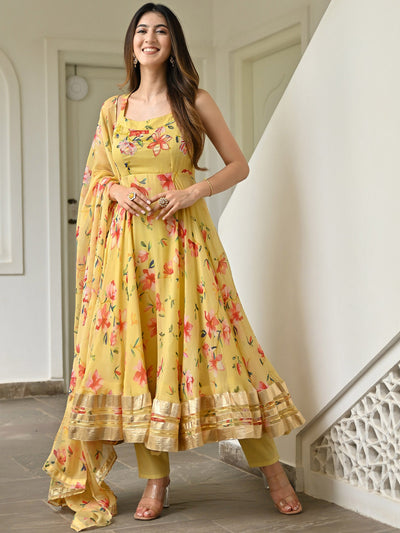 Yellow Printed Anarkali