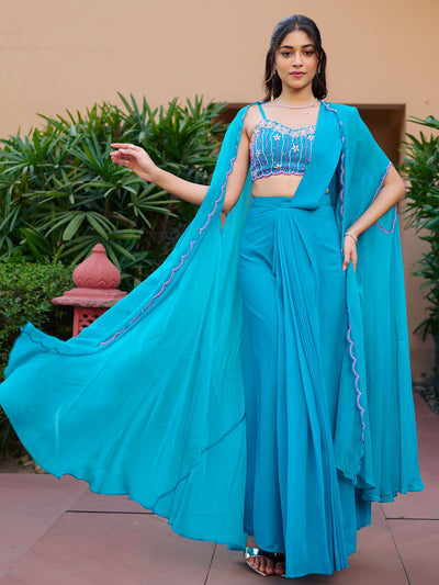 Modern Teal Pre Draped Saree