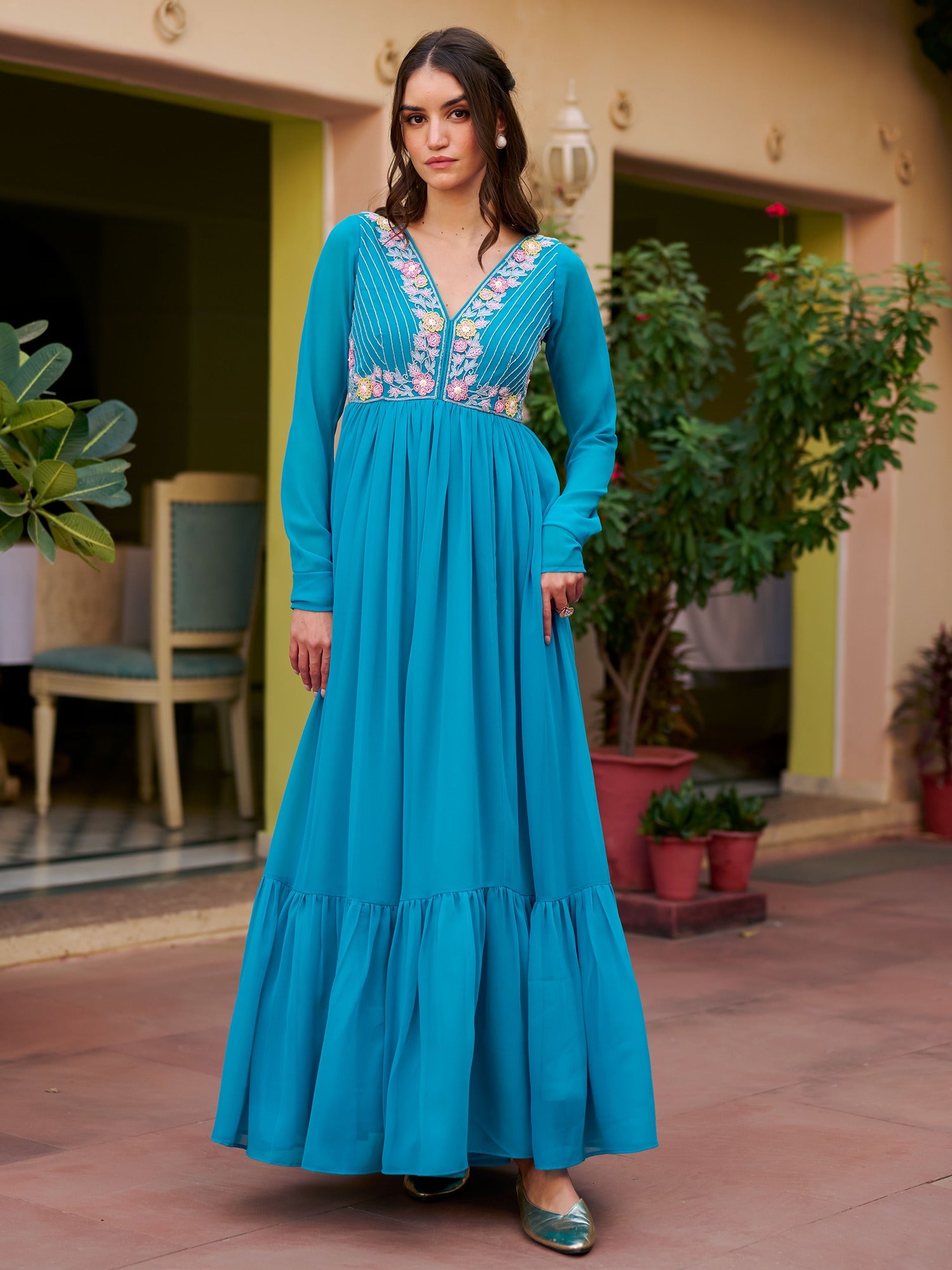 Modern Coral Blue Gown XXS Modern Coral Blue Gown XXS