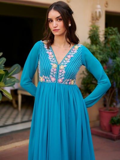 Modern Coral Blue Gown