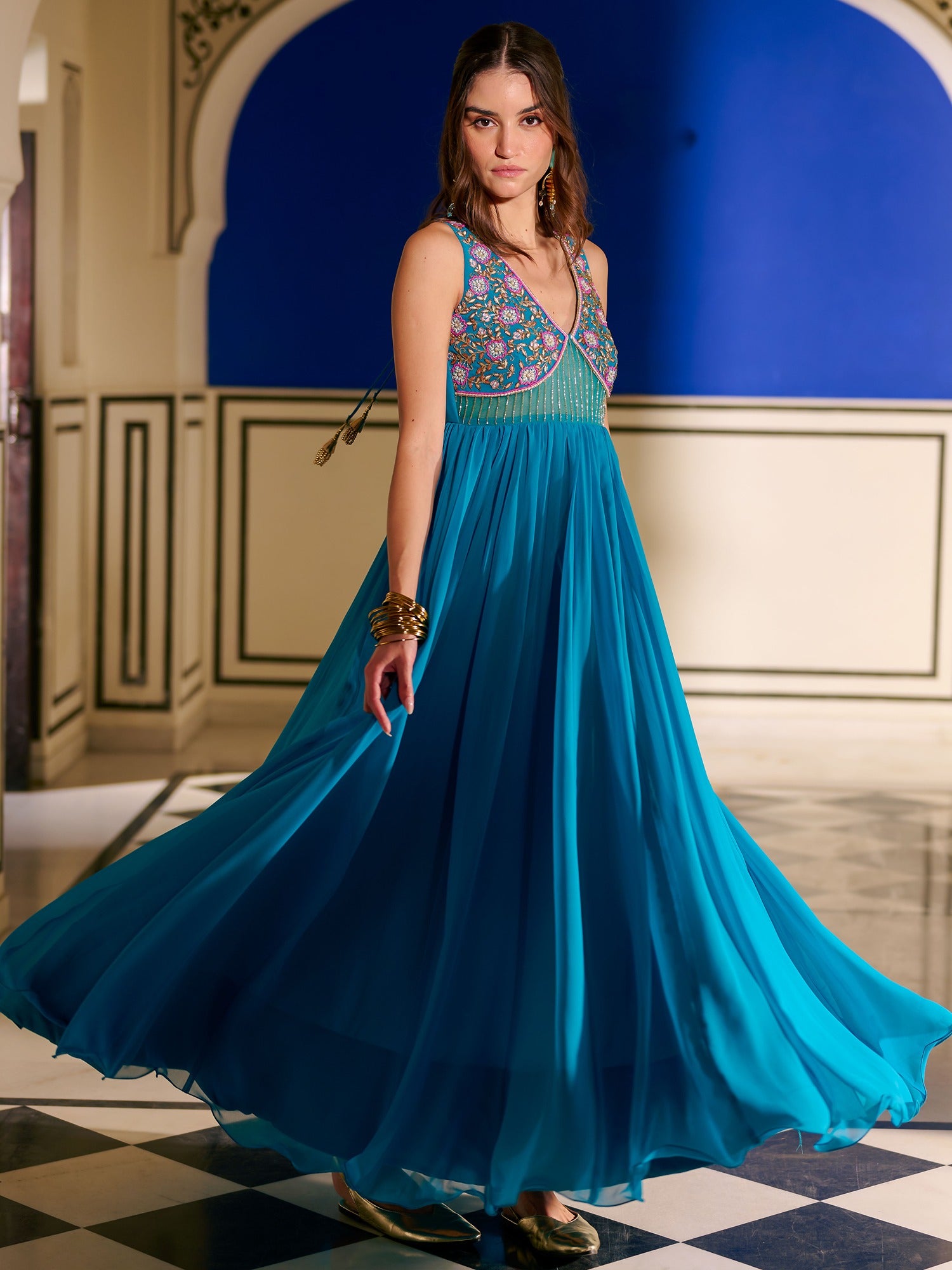 Modern Coral Blue Gown XS