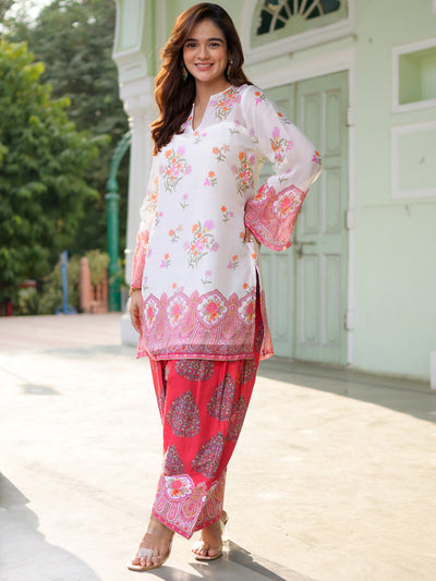 Breezy Bloom White Kurta Pant Set