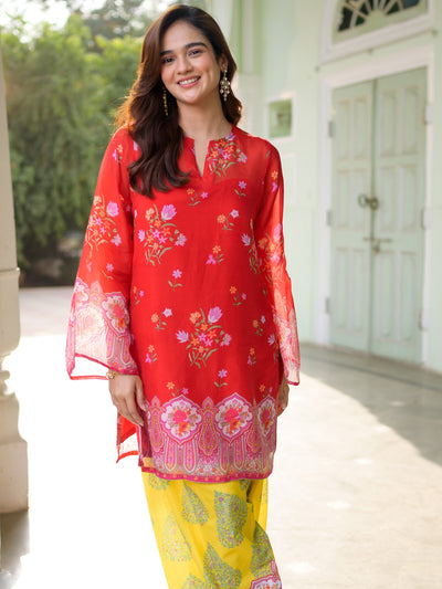 Breezy Bloom Red Kurta Farshi Set
