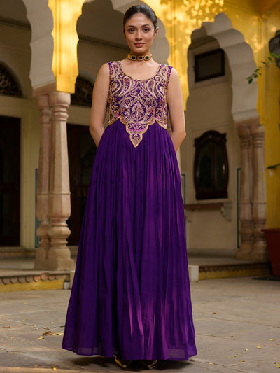 Purple High-Slit Tunic with Brocant Pant