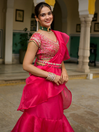 Pink Petal Layered Saree