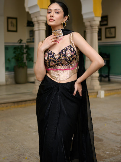 Midnight Black Dhoti with Corset