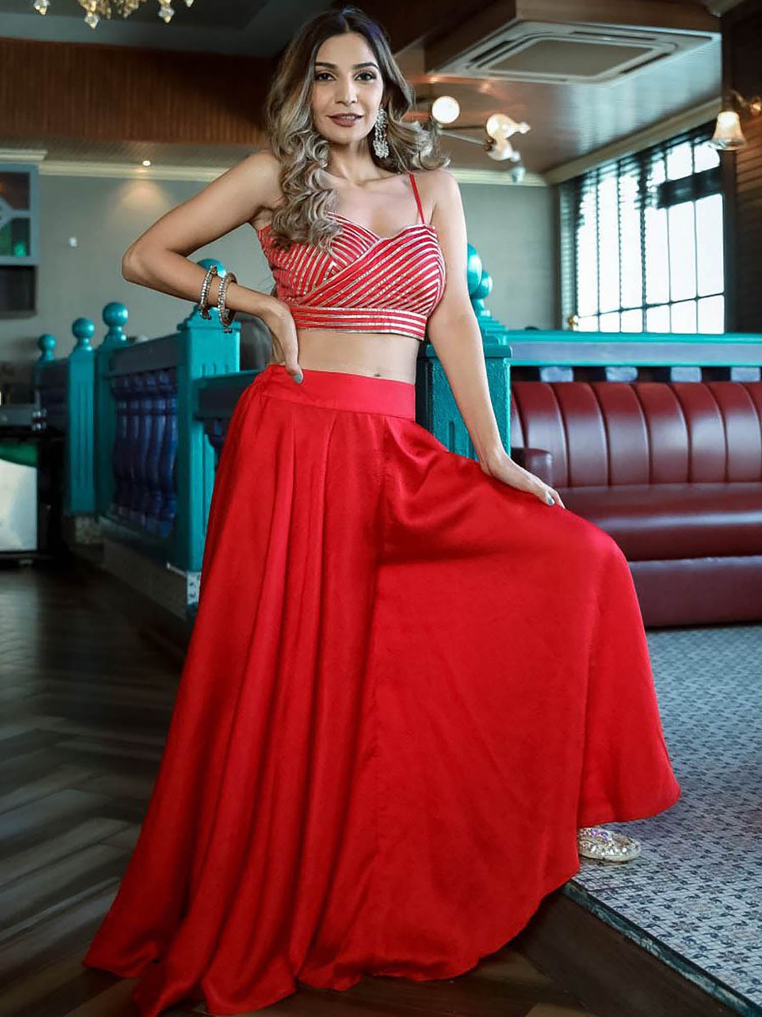 Red Blouse And Palazzo Set Red Blouse And Palazzo Set