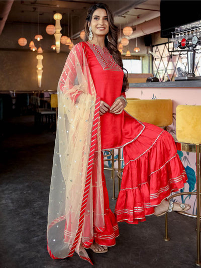 Red Sharara Gota With Dupatta
