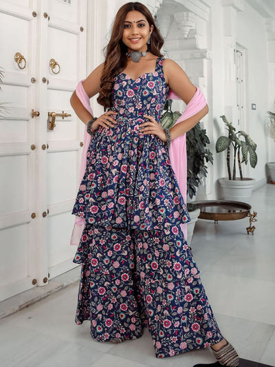 Pink Jaal Printed Sharara Set