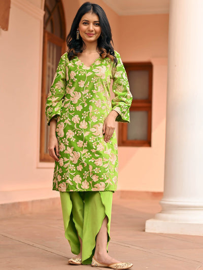 Green Velvet Kurta Dhoti Set